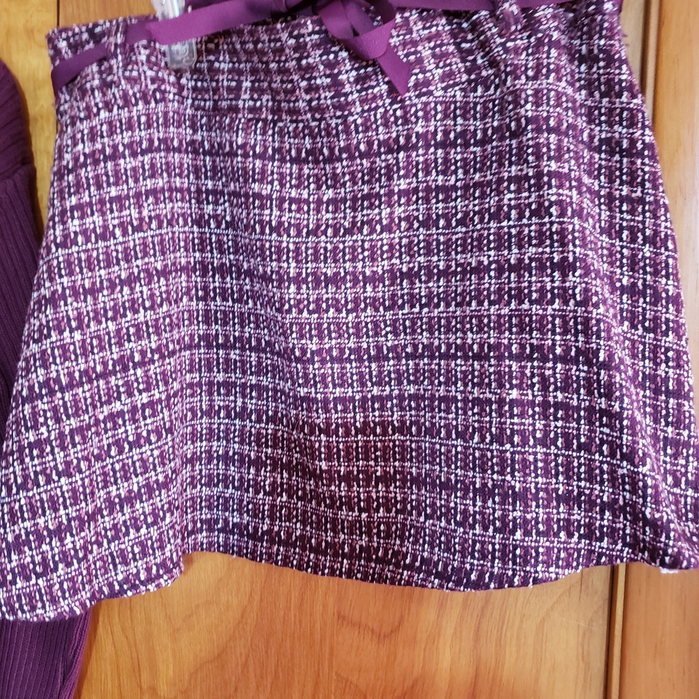 My Michelle Burgundy Pink and White Tweed Mini Skirt